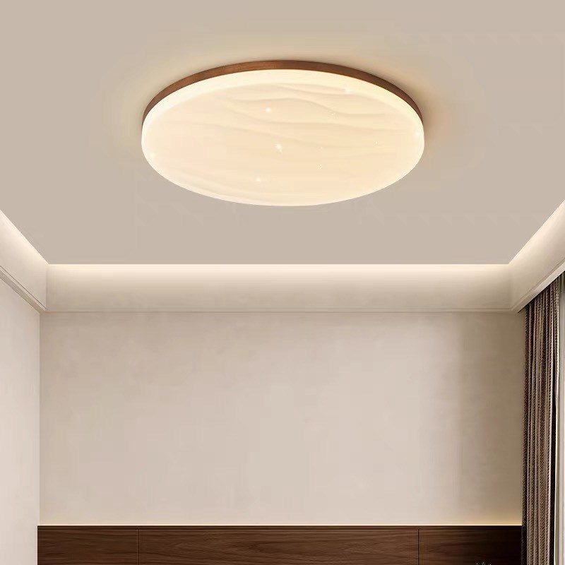 新中式吸顶灯g客厅主灯实木超薄胡桃色中古风复古卧室全屋灯具套