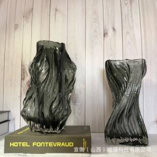 创花意插简约艺异形玻古树花瓶璃花瓶水养鲜花雪柳样板房软装饰轻