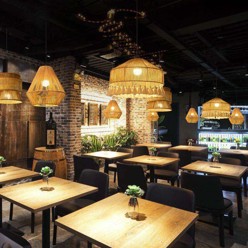 中风藤古编灯具手工吊灯民餐竹厅草帽茶室宿灯竹艺店铺商用灯笼编