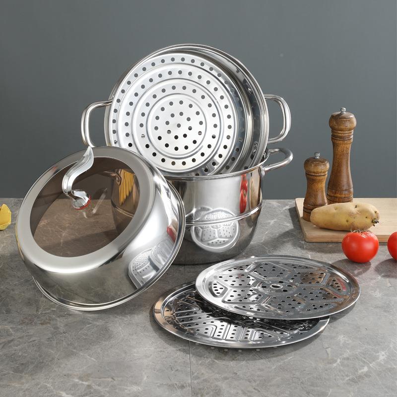 钢款30CM-36C汤蒸锅不亮光加厚三层高汤锅电磁炉蒸锅新304锈蒸锅