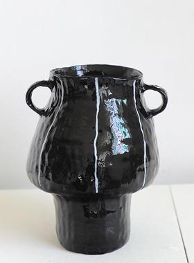 新日式体釉黑色花器立简约高PKY中级感陶瓷花瓶水培植物器皿源式
