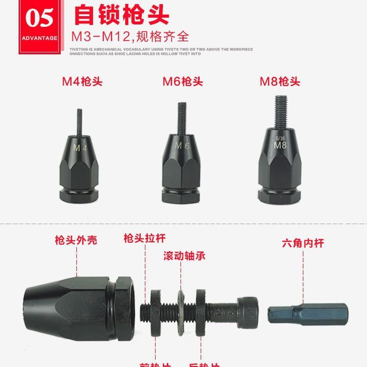 气192动拉螺母枪拉头铆枪钉铆机配件拉英制铆母头钉枪头铆钉M3-M1