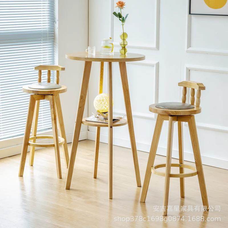 实木吧碳罗马柱化吧椅美式旋转酒椅前台餐桌高椅子台创意家用脚凳