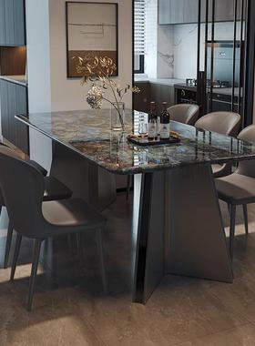 奢大桌理16223石餐现代简约长方形家用餐轻椅组合小户型不锈钢桌