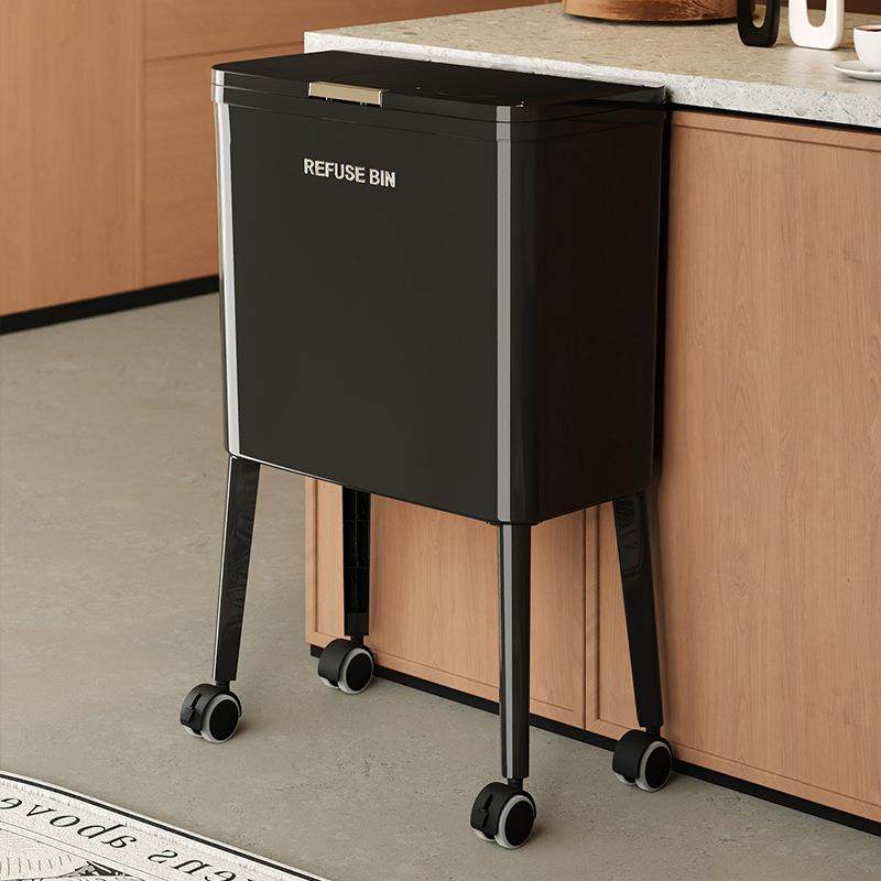 厨高脚垃圾桶家用高级JH-8401-盖带感轻奢大号轮免弯腰房客厅按压