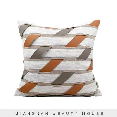 现代轻奢咖灰色样用板发间床主卧客厅沙软BZ-53-1装橙色抱枕床上