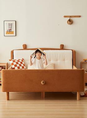 全实木人儿童床男孩35667女孩软米单床小岛床包靠背榉木欧其北他