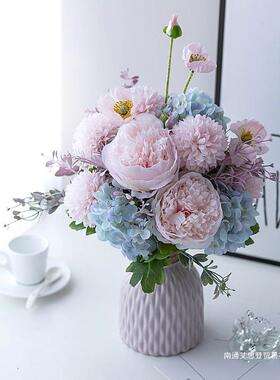 北欧风粉红色婚庆真地绢花艺束客厅摆放件餐桌MK675844花瓶家居装