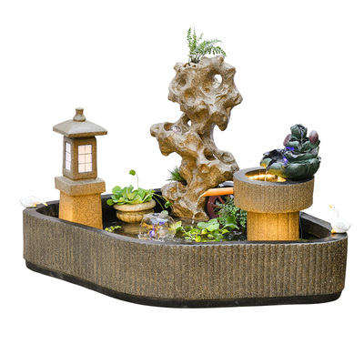 大型假山流水喷泉摆件花园庭院别墅阳台室外角落瀑布鱼池景观造景