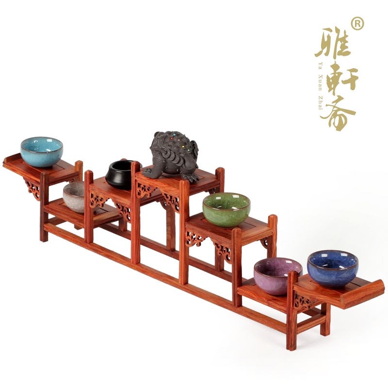 。红檀木七步小博古架 红托架摆件 实木中式茶壶底座茶具架展木示