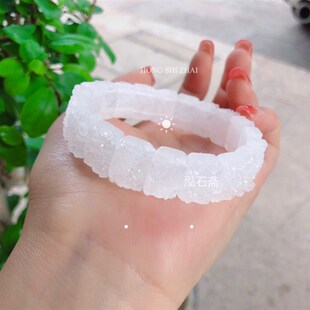 U467 天然白水晶簇原石切面手牌白晶簇手串单圈14mm首饰礼物