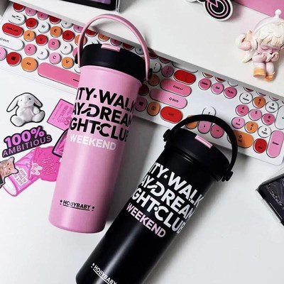 果茶吸管保温杯女生陶瓷内胆水杯高颜值大容量泡茶水分离杯子可携