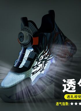 儿童跑步鞋秋季2024新款潮酷网面透气男童轻便旋转扣运动鞋子皮面