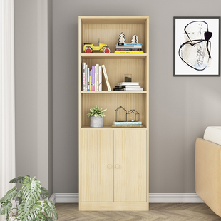 实木书架带门置物架m落地书柜松木多层储物架简约现代收纳柜靠墙