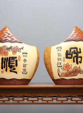 隔断进门入户客厅装饰品摆件鱼酒柜工艺品中式玄关陶瓷博古架小对