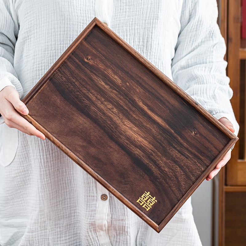 整块喜字结婚托盘婚礼用茶盘茶杯新婚喜盘M木质新娘婚庆敬酒茶碗