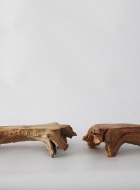 复古式木底座客书桌面房摆件AEX茶席中木厅座装饰