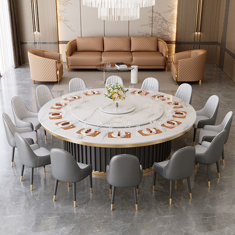 酒店电动餐桌20人饭店现代轻奢简约岩板火锅桌会所包Y厢高端大圆