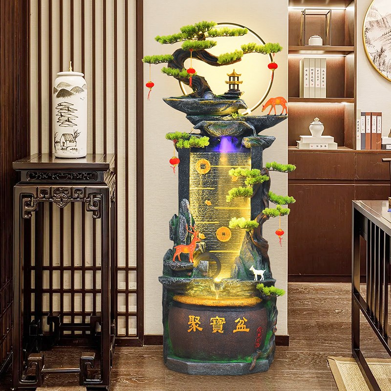 中式客厅水幕墙流水摆件循环水店铺招财聚宝盆假山喷泉Z造景观送