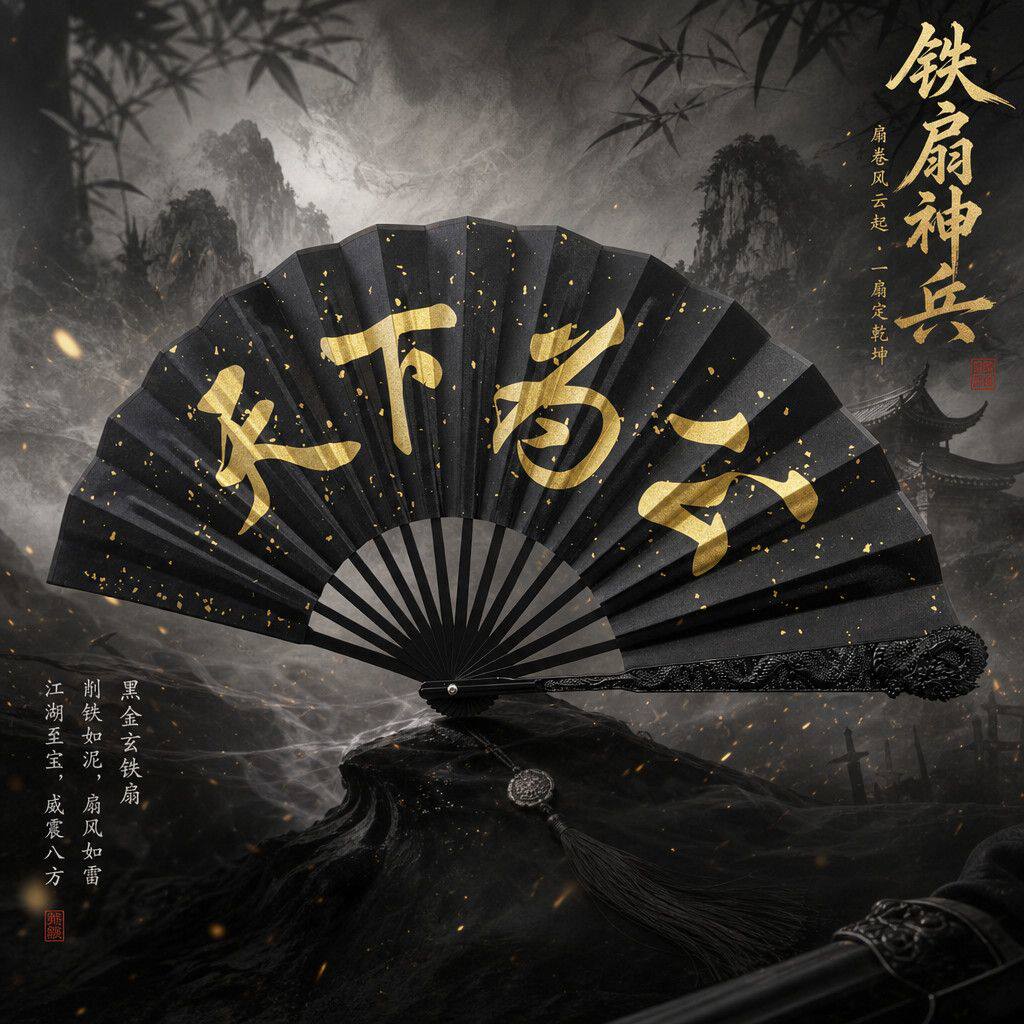 龙吟全金属折扇骨子洒金面绢布古风把玩防身工艺摆件男士国潮礼品