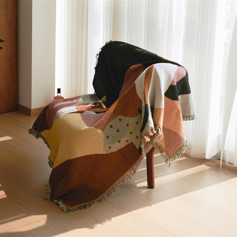 挂毯背景墙装饰挂布复q古美式中古风露营氛围垫棉麻油画毯沙发盖