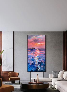 欧现代抽北象版装饰画酒店别墅软KRM手装配竖画走廊玄关纯绘装饰