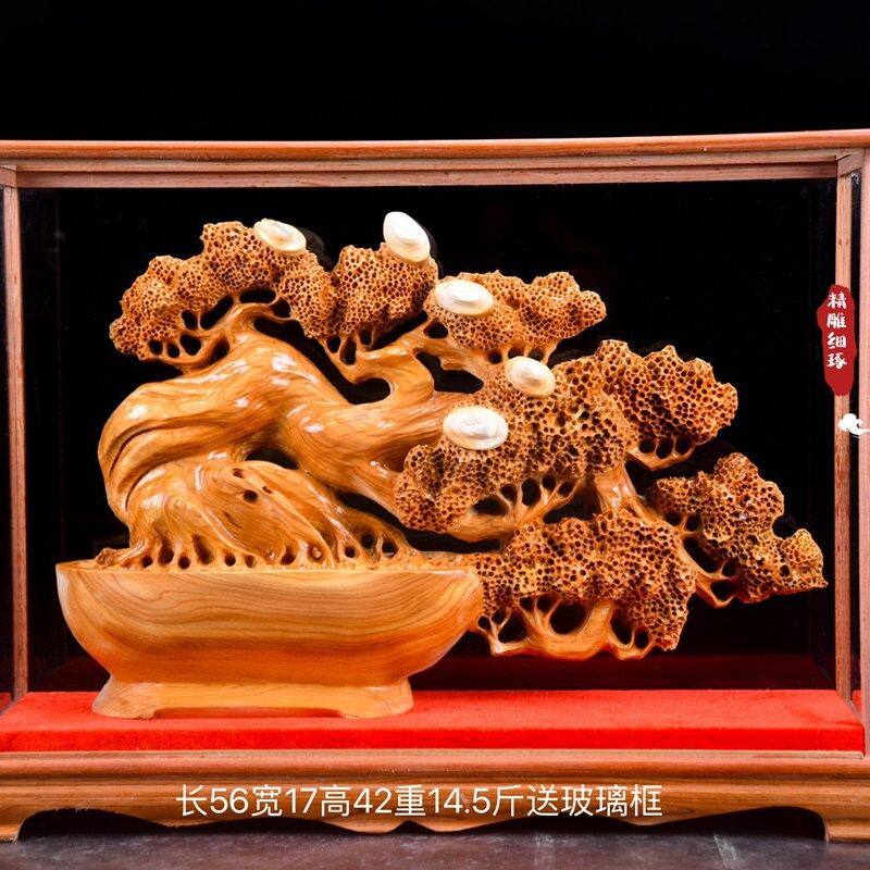 崖柏根雕木雕发财树摆件人物花鸟花架随形雕刻玄关办公室客厅送礼