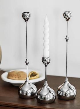 电围高级银色水滴镀烛台摆客9BN8FNCS件浪漫氛家用餐厅厅卧室软装