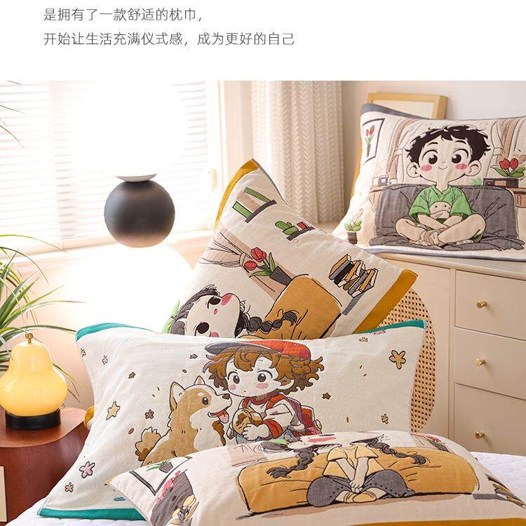 绑带气八层纯棉布枕巾一对装新款防滑不脱落F98HH5HM柔软全棉枕头