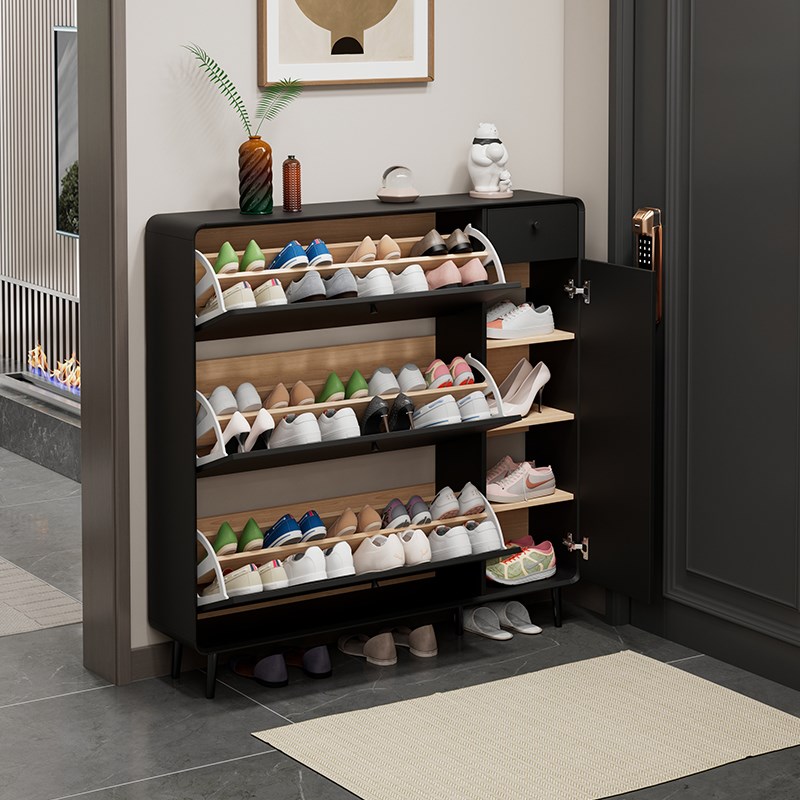 家用门口黑色入户现o代简约超薄翻斗玄关进门大容量入户鞋柜