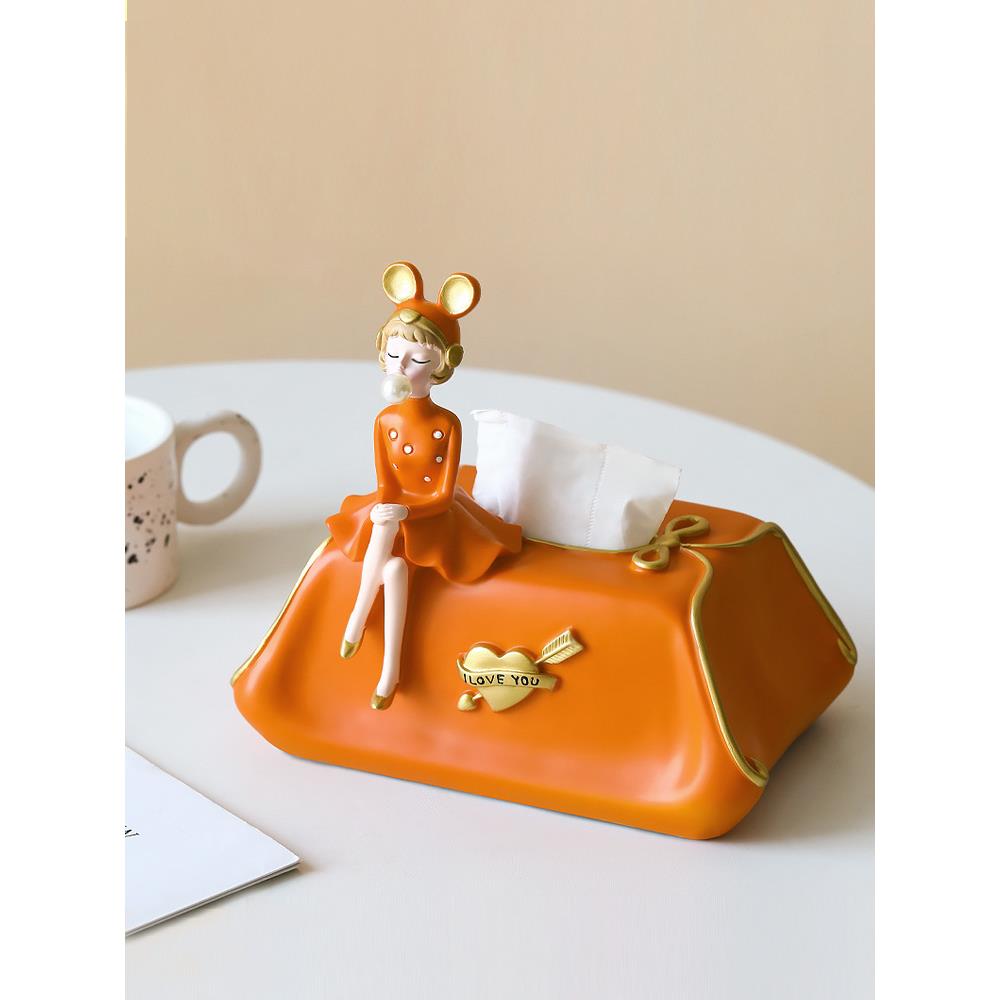 厂直销抽纸408盒客厅创意纸巾盒轻奢摆高乔档设家计感泡泡女孩件