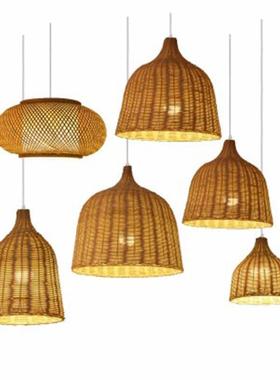 中式藤编灯罩手工编织酒杯吊灯厅卧室台竹D2530餐竹编阳灯艺吊灯