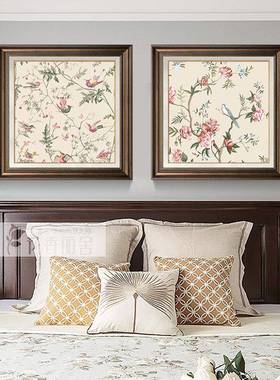 美式复古客厅饰画卧室壁床头墙小清新画装花鸟画餐厅玄关柜FM7376