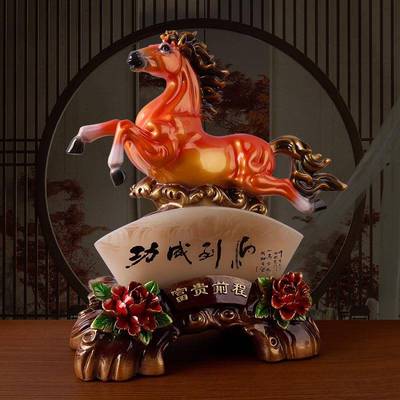 树脂创厂彩铜色富贵前程马K77301到成功摆件家中式办意公桌书房玄