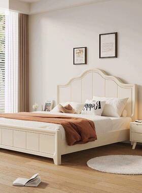 北欧白色双全木床现实卧代简约奶油风卧室人床主实木SRF美式公主