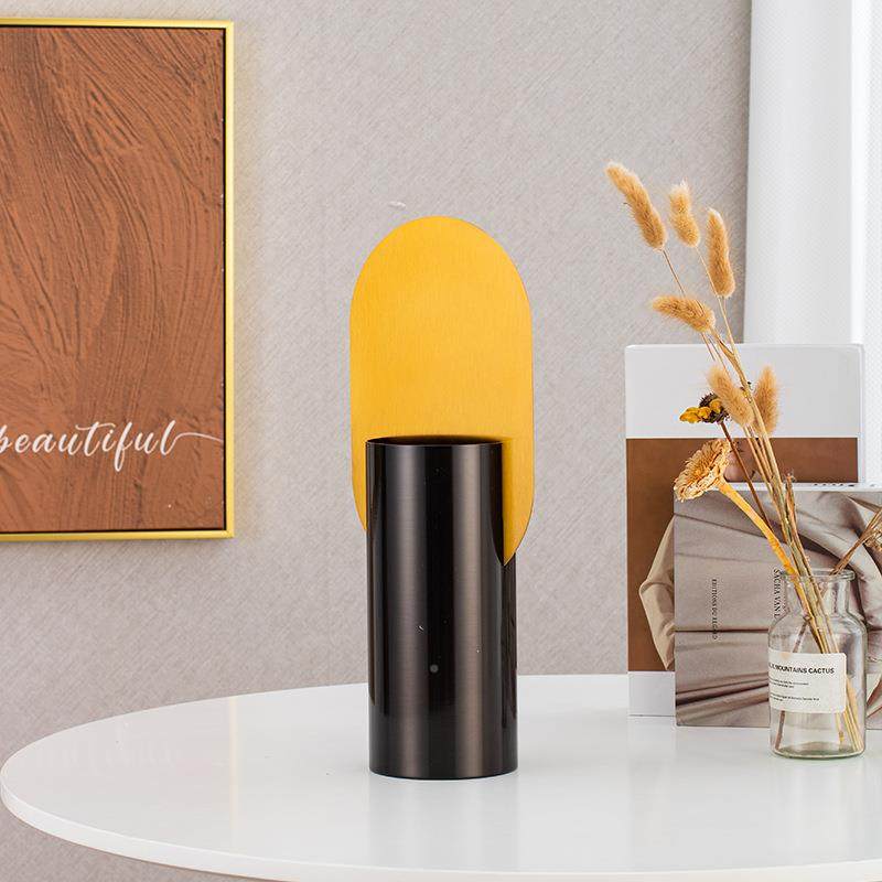 简饰干花插花意式轻居奢样板间家客美厅卧室装摆件金属干花插花器