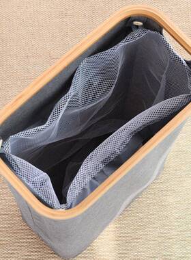 楠竹夹缝窄窄边里布艺脏篓收纳筐布内袋津牛布WD5-004C衣灰色可折