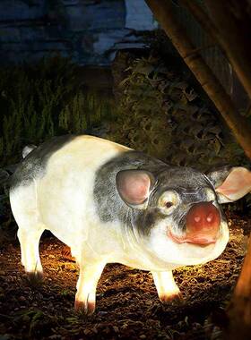 仿户外13899真发光玻塑璃钢雕小猪室外园林草坪景观灯装饰物动造