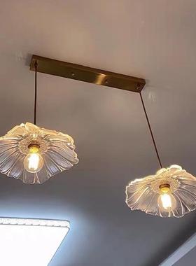 日式过复古北欧简约餐玄关阳造台飘窗道黄铜玻璃厅吊灯荷叶96301