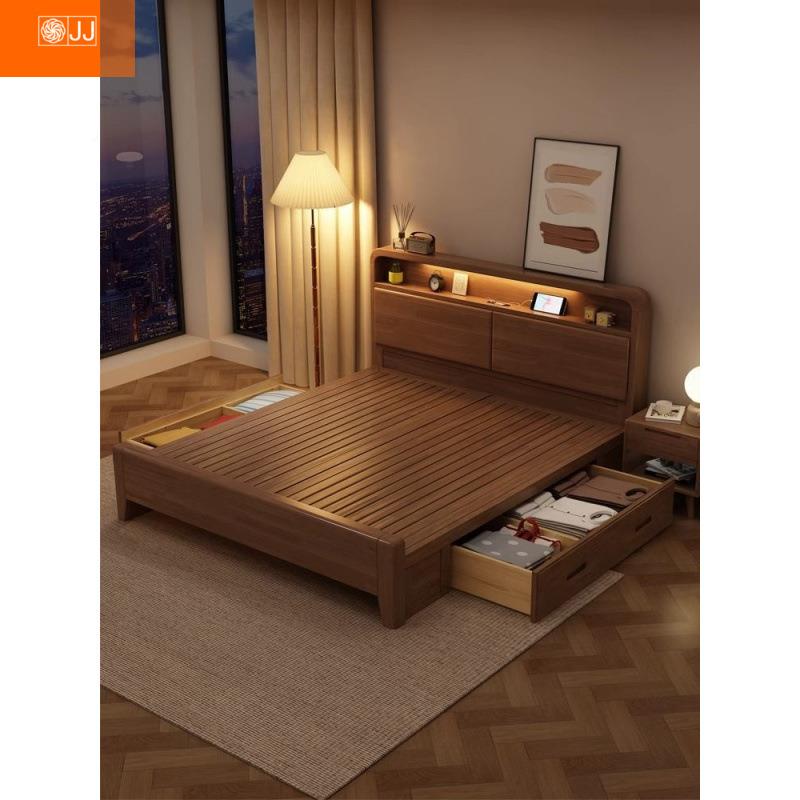 济实木床胡桃简约1.5米1.AAO2儿童实木床31.8米1.5m双人床主经卧