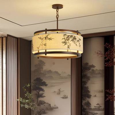 宋氏美灯具学禅意餐厅餐桌吊灯新房中风式布国圆形艺绘画茶室书卧