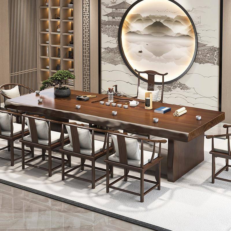新中茶桌实木全套公室禅意泡大板茶台家用客厅茶办桌椅组式合WPE