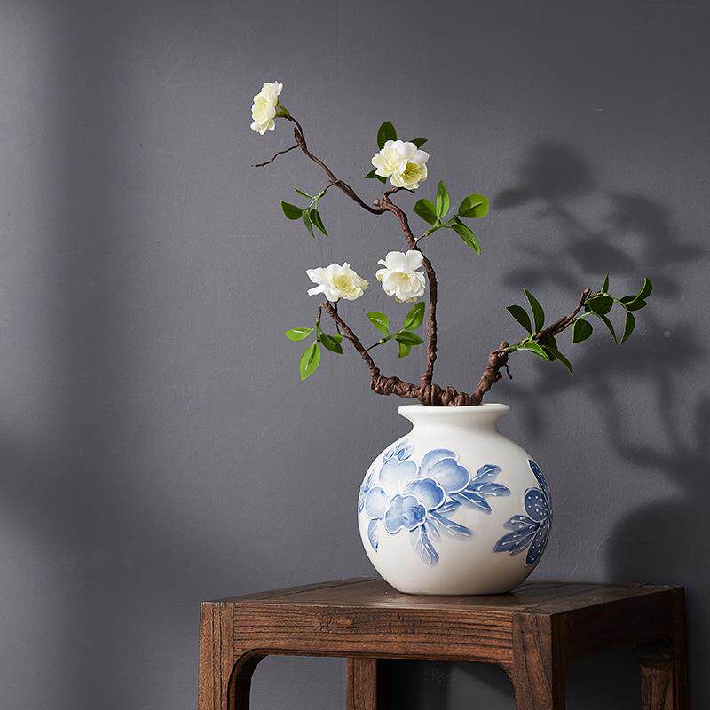 新瓷中式青花陶花瓶青花瓷花博古架艺术瓷摆件高插花器中档古风家