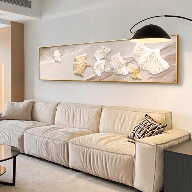 轻奢风银杏叶主卧床o头挂画现代简约客厅壁画高档沙发背景墙装饰