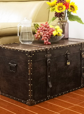 特大号收纳箱白色简约欧式茶几箱陈列G箱放衣服储物木质皮箱子带