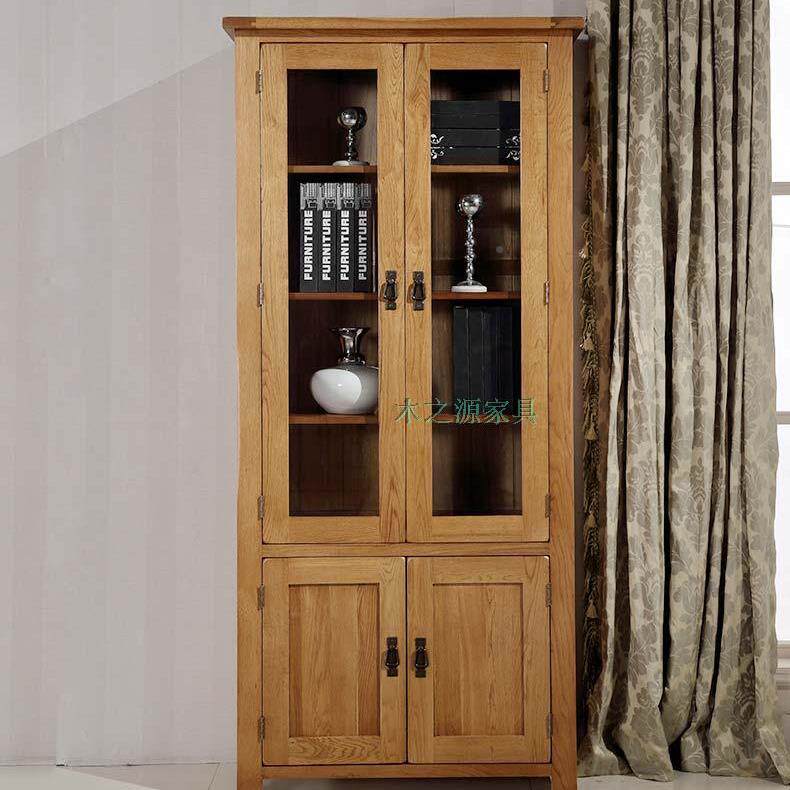 青岛厂家实木木书架33带门书柜白橡木实家具欧式简约房家书具