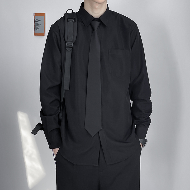 白色长袖衬衫男正装宽松纯色寸衫男生加绒加厚DK制服学院风少年感