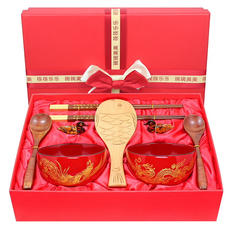 结婚礼物闺密朋友新婚送礼品实用婚庆订婚对碗龙凤碗筷套装