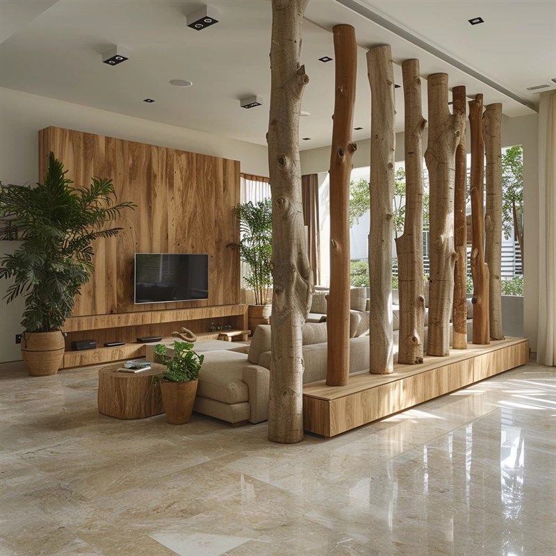 天然实木大树干装饰民宿别墅造景材料背景幼儿园环创树枝隔断枯木