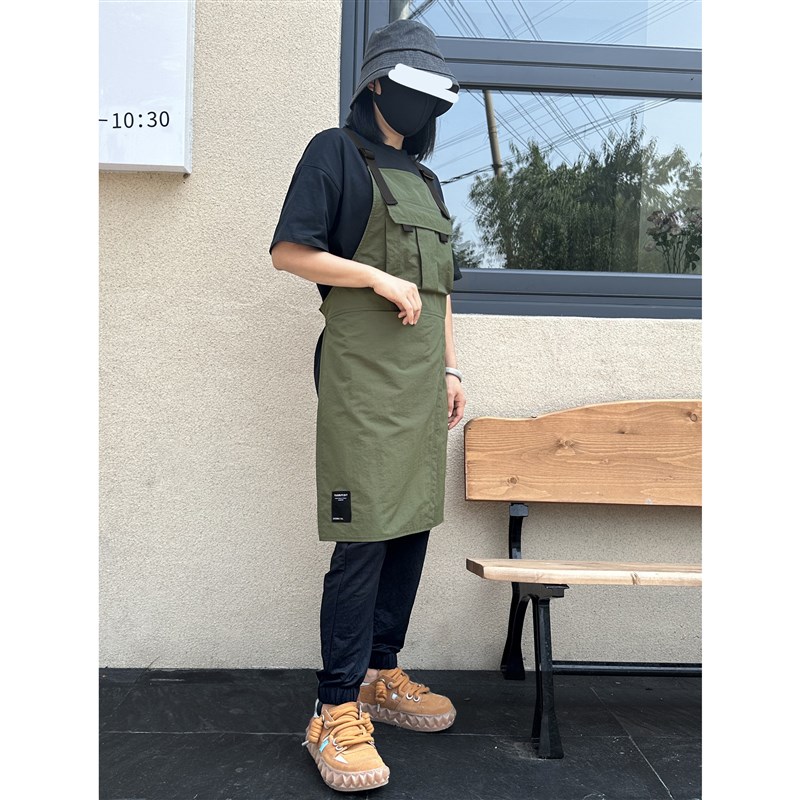 简约户外露营机能风前开叉围裙个性花艺餐饮咖啡工作服可定制logo